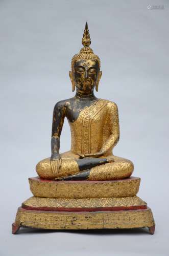 Large seated Buddha in gilt bronze, Thailand