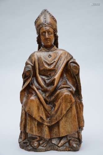 Statue in walnut 'Seated bishop', France 15th century