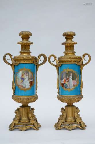 A pair of vases in Sèvres porcelain with a gilt bronze mounts, 19th century