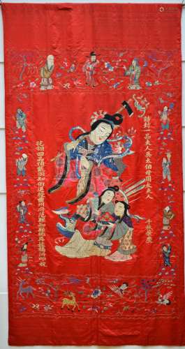 Large Chinese embroidery in silk 'immortal'