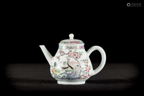 Chinese teapot f. rose porcelain 'birds' 18th century