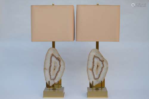 Pair of vintage lamps with stone fragment