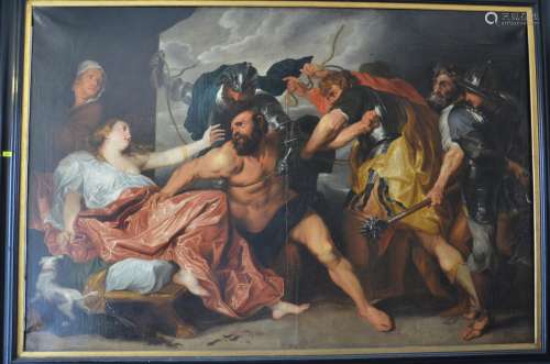 Anonymous (17th century): monumental painting o/c 'Samson and Delilah'
