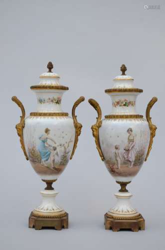 Pair of porcelain vases with gilt bronze fittings 'Romantic scenes'