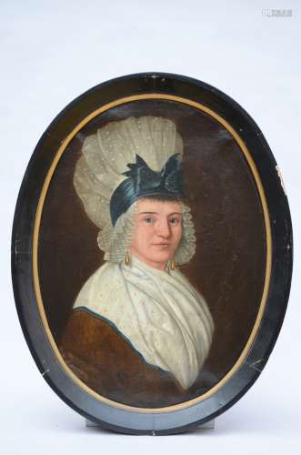 Anonymous (19th century): painting o/c 'lady with hat'