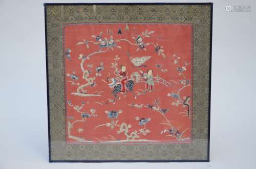 Chinese embroidery on silk 'man on a mytical animal'