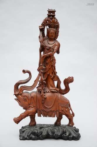 Large Chinese wooden sculpture 'Guanyin on elephant'