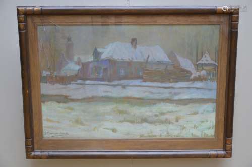 Crommelynck: pastel 'view of a village'