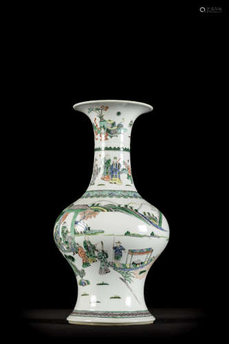 A vase in Chinese famille verte porcelain 'boat trip'