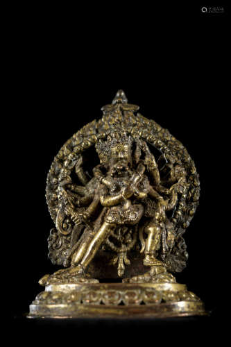 Nepalese sculpture in gilt bronze 'chakrasamvara', 17th century
