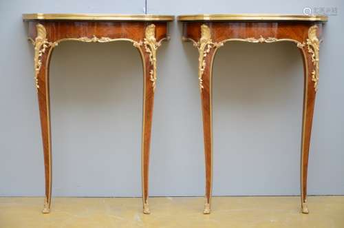 Pair of Louis XV style consoles with marble top