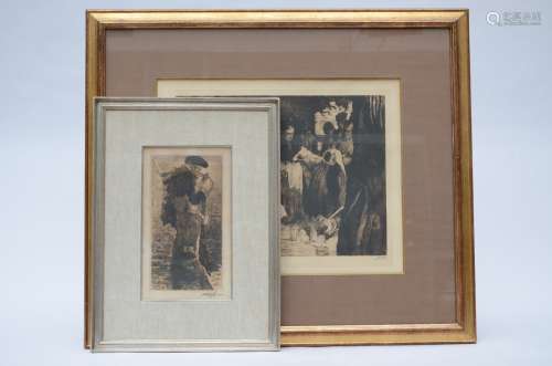 Jules De Bruycker: two engravings 'the market' and 'old man'