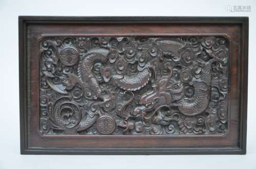 A Chinese panel in hardwood 'dragons'