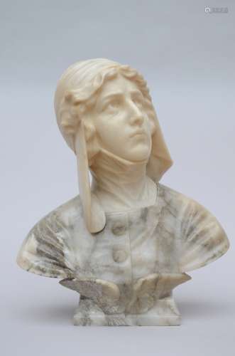 A statue in alabaster 'bust of a woman', ca 1900