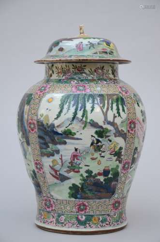 Large Chinese blue and white jar with later famille rose decoration, Kangxi period