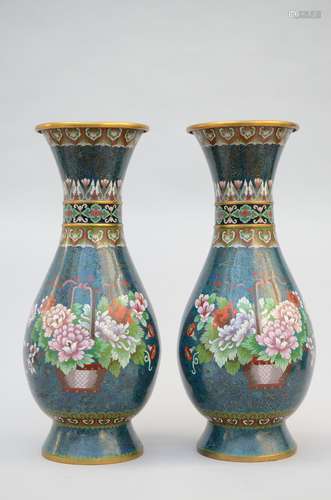 A pair of large cloisoné vases 'flower basket'