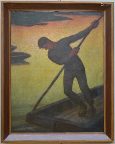 Evariste De Buck: painting o/c 'The rower'