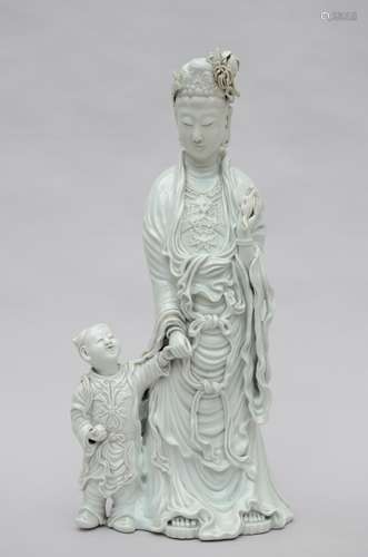 Large sculpture in blanc de Chine 'Guanyin and children'