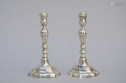 A pair of silver Louis XV candlesticks, Ath 18th century