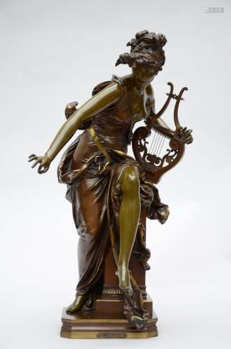 Carrier-Belleuse: bronze sculpture 'mélodie', a marble pedestal included