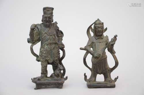 Lot: two Chinese temple guards in bronze