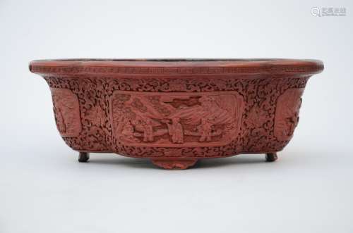 Chinese planter in red cinnabar lacquer 'figures', Qing dynasty