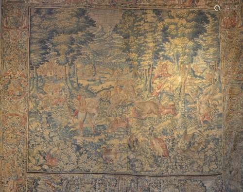 A large Renaissance tapestry 'hunting boars', Brussels