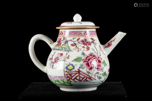 Teapot in Chinese famille rose porcelain 'floral decoration', 18th century