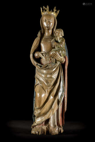 Sculpture in oak 'crowned madonna with child', 15th/16th century