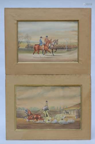 H.W. Standing: two watercolors on paper 'horsemen and carriage'