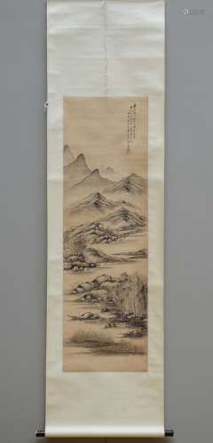 A Chinese scroll 'rock landscape', black ink