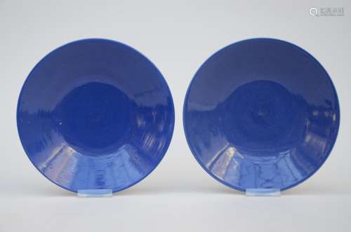 Pair of dishes in Chinese bleu poudré porcelain