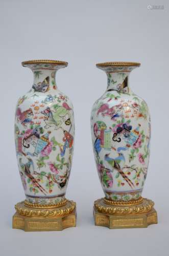 Pair of vases in Canton porcelain with bronze mount