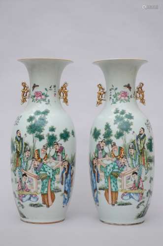 Pair of Chinese vases with double decoration 'sages' and 'lui hai'