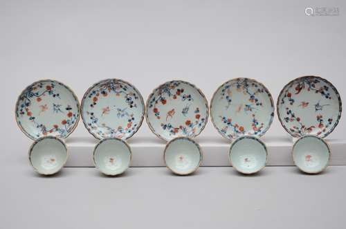 5 cups and saucers in Chinese porcelain 'imari'