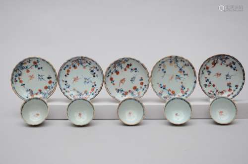 5 cups and saucers in Chinese porcelain 'imari'