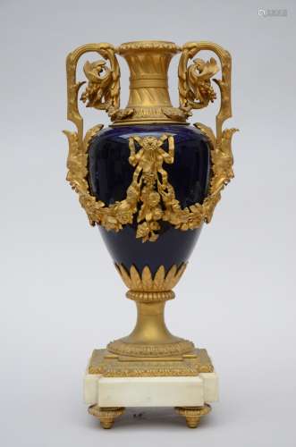 Vase in blue porcelain with bronze mounts