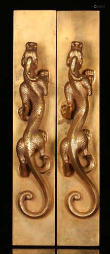 PAIR GILT BRONZE CASTED DRAGON SHAPED PAPERWEIGHT