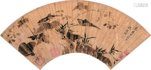 魏之璜（1568～1647） 冷艳图 扇面 水墨红金
