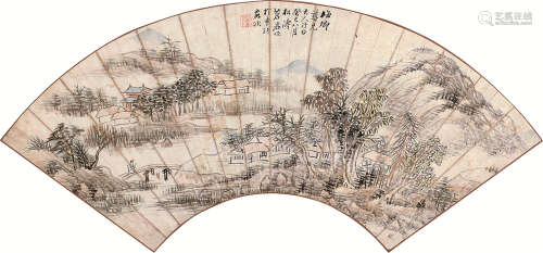 苍崖法师（1850～1948） 山水 扇面 设色纸本