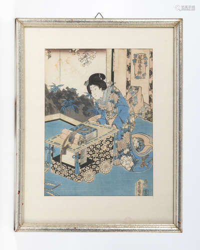 Kunisada, Utagawa: Zeitgemäße Vergnügung im Frühling.Farbholzschnitt 1849/53. Signatur Toyokuni ga