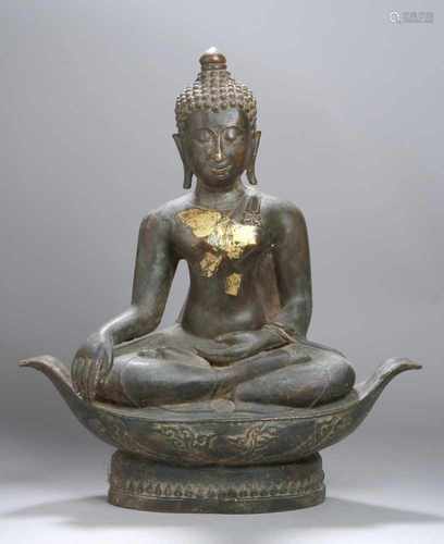 Bronze-Buddha, Thailand, im Stile des 16. Jh. gearbeitete Ausformung des 20. Jh., aufquerovalem,