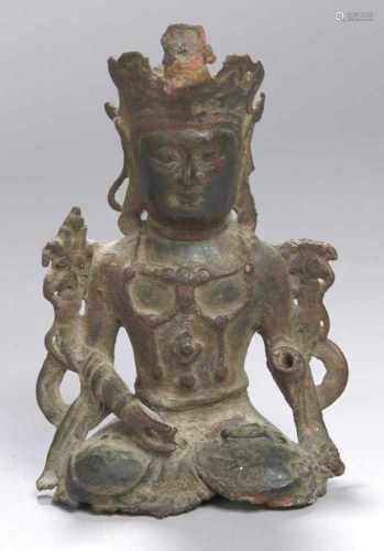 Bronze-Buddhafragment, China, Ming-Dynastie, plastische, sitzende Darstellung instiltypisch