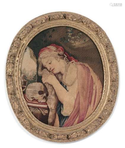 TAPISSERIE OVALE Figurant Marie Madeleine pénitent…