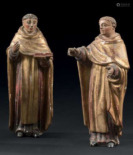 DEUX MOINES Statuettes en Bois sculpté, polychrome…