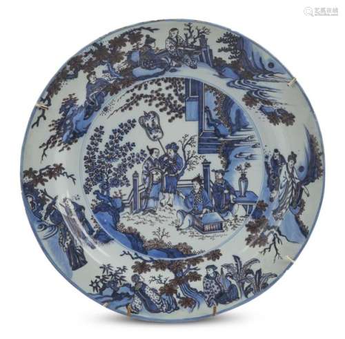 Delft Grand plat rond en faïence à décor en camaïe…