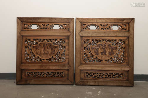 A PAIR OF  CHARACTER STORY CARVED - AUSPICIOUS PATTERN CARVED WOOD SCREENS