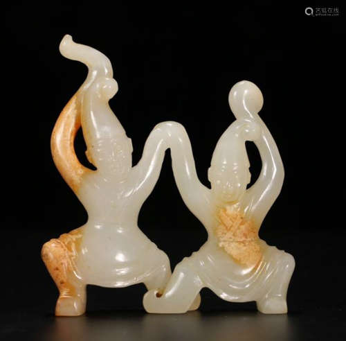A CHARACTER STORY CARVED HETIAN JADE ORNAMENT