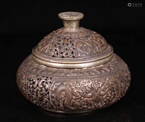 A BRONZE DRAGON PATTERN CARVED CENSER