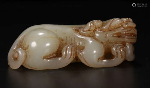 AN  OLD JADE FIGURE OF PIG DRAGON ORNAMENT
